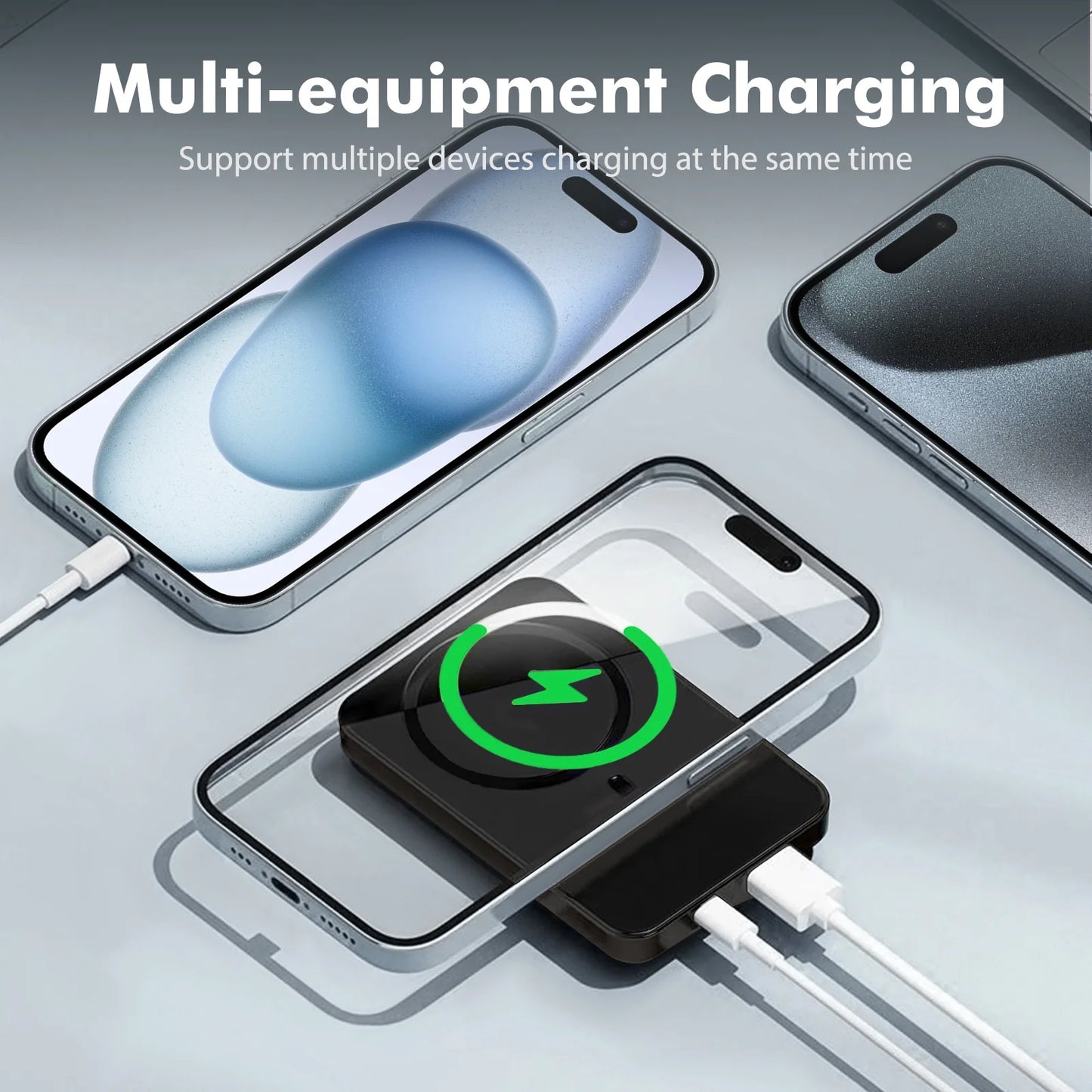 Wireless Portable Charger with LED Power Display, 10000Mah 22.5W Fast Charging Phone Battery Bank,2 in 1 Wireless Magnetic Power Bank, Suitable for Outdoor Travel Emergency Backup Battery Pack, Black