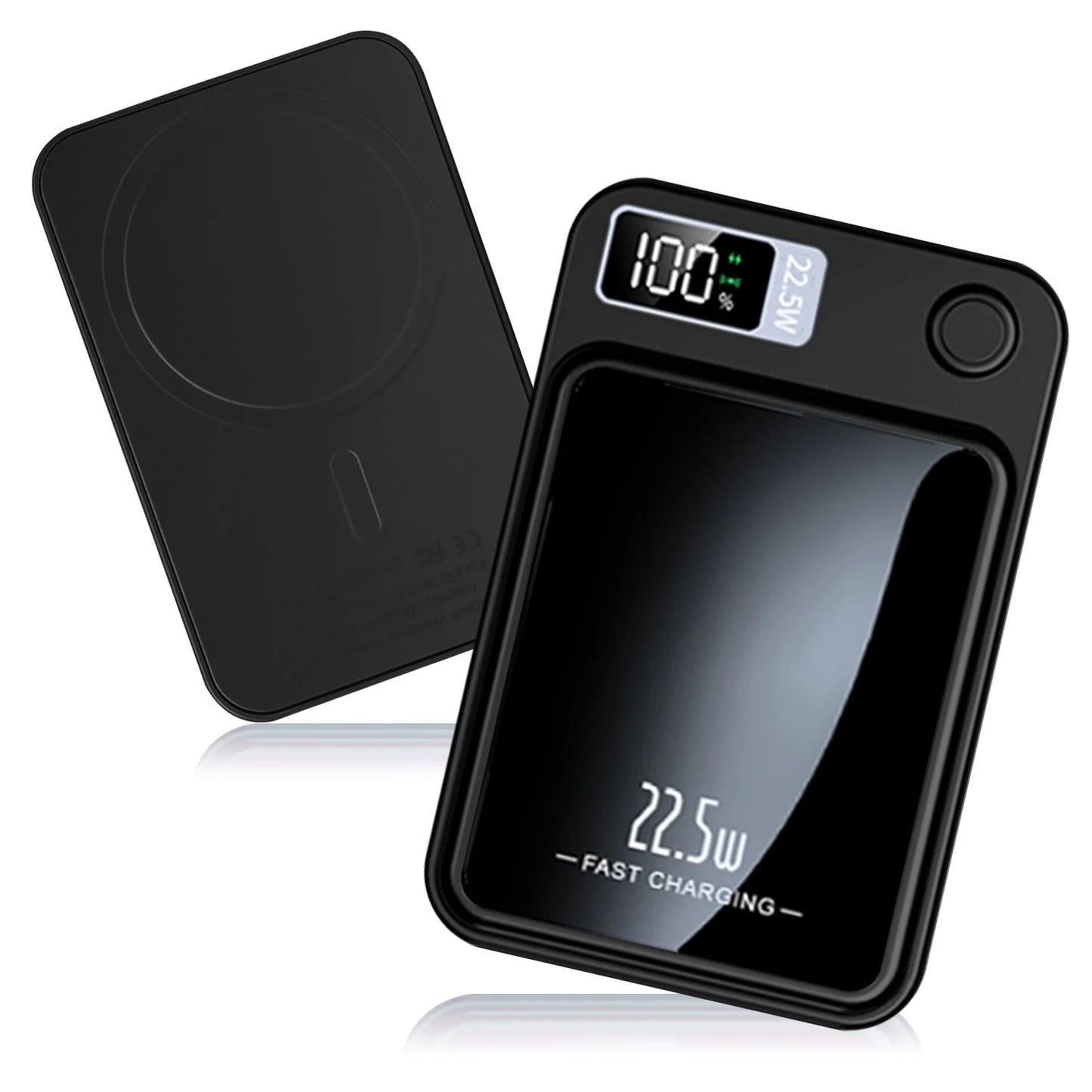 Wireless Portable Charger with LED Power Display, 10000Mah 22.5W Fast Charging Phone Battery Bank,2 in 1 Wireless Magnetic Power Bank, Suitable for Outdoor Travel Emergency Backup Battery Pack, Black