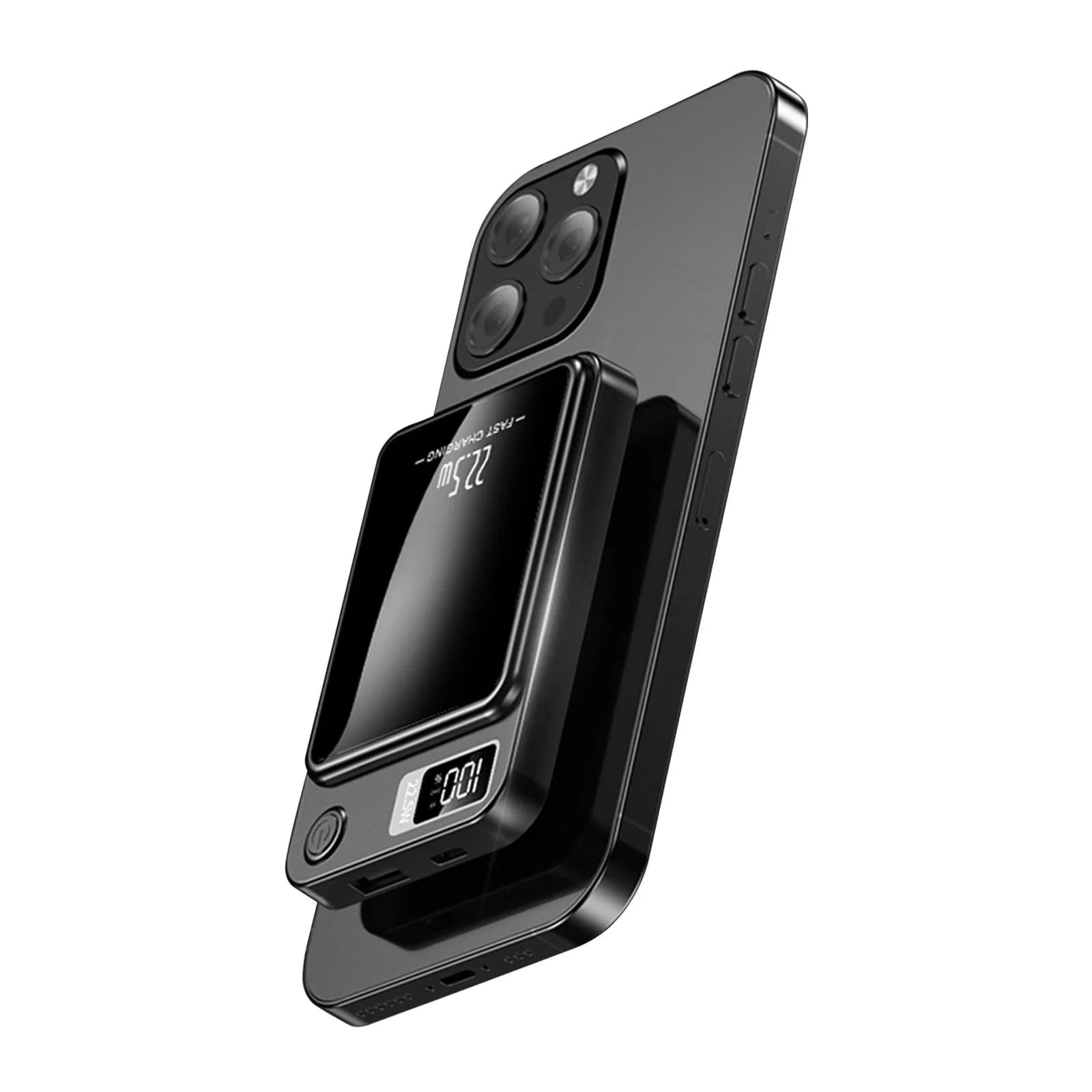 Wireless Portable Charger with LED Power Display, 10000Mah 22.5W Fast Charging Phone Battery Bank,2 in 1 Wireless Magnetic Power Bank, Suitable for Outdoor Travel Emergency Backup Battery Pack, Black