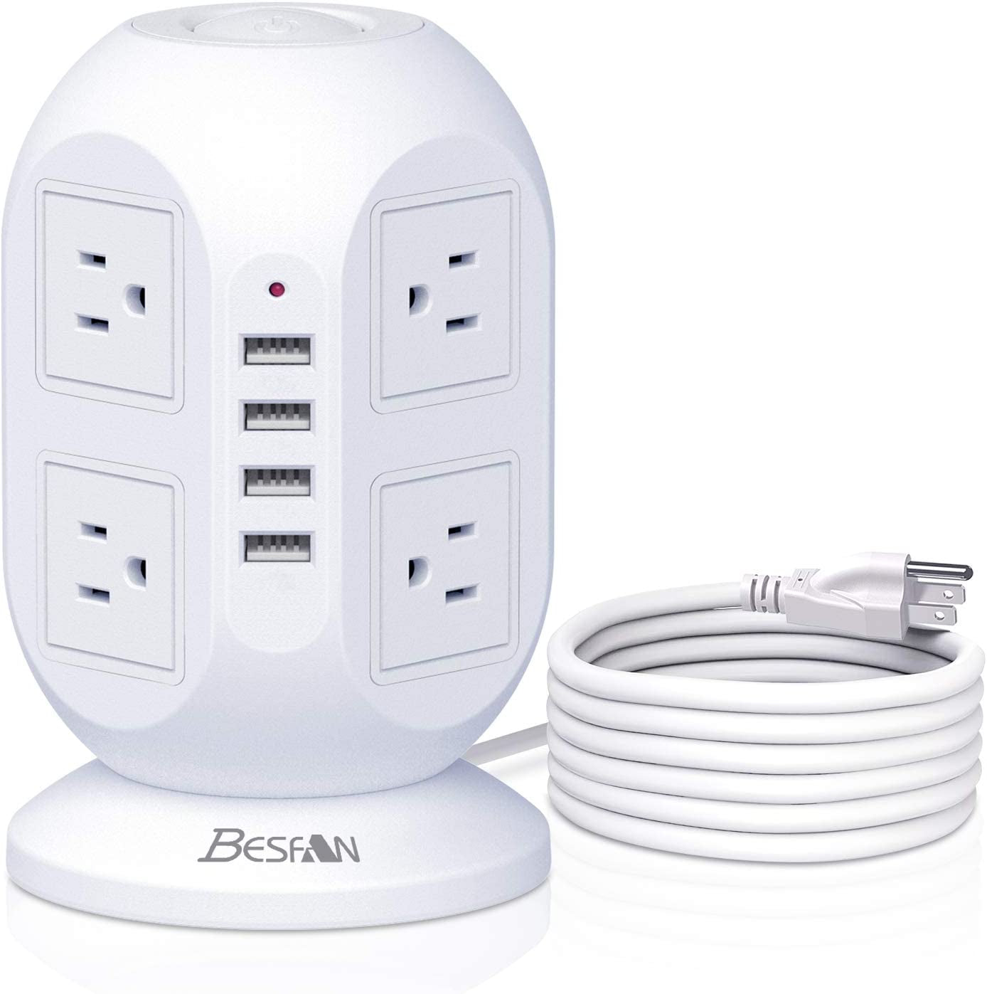 Tower Surge Protector Power Strip,  10 Ft Extension Cord with Multiple Outlets, 1050J Surge Protector, 8 Outlets 4 USB Ports Charging Station for Home Office Supplies Desk Accessories