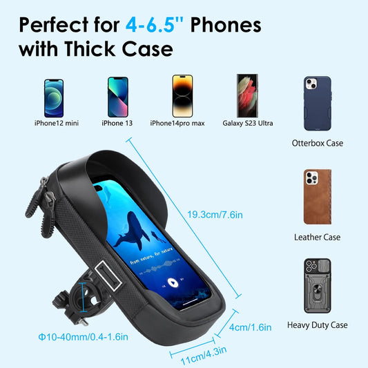 Universal Phone Mount for Bike, Waterproof Bicycle Front Frame Handlebar Bag with Touch Screen, Phone Holder Case Compatible with Iphone 13 12 Pro 11 XS Max XR 8 Plus