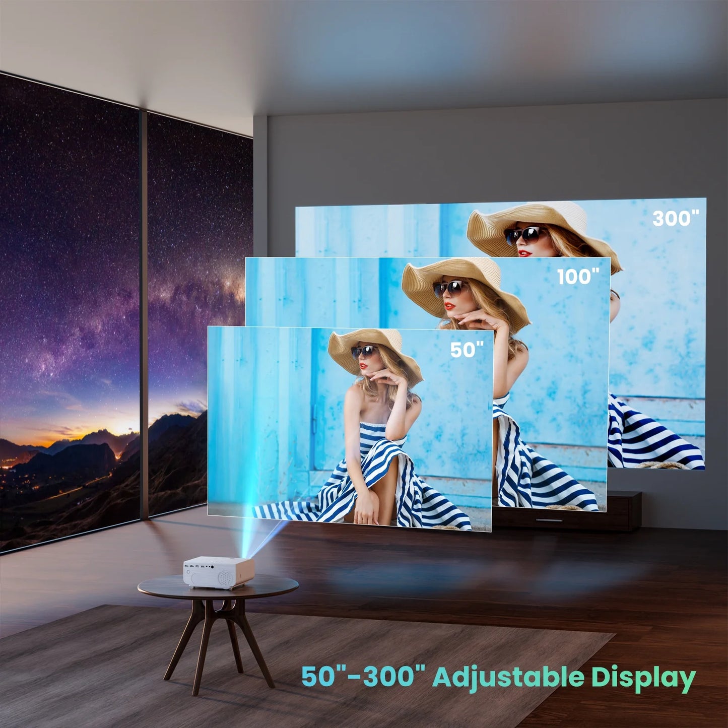 5G/2.4G Wifi Bluetooth Projector, 12000 Lumens, Native 1080P Support 4K, Outdoor Movie Projector Compatible with Soundbar, 100" Screen Included