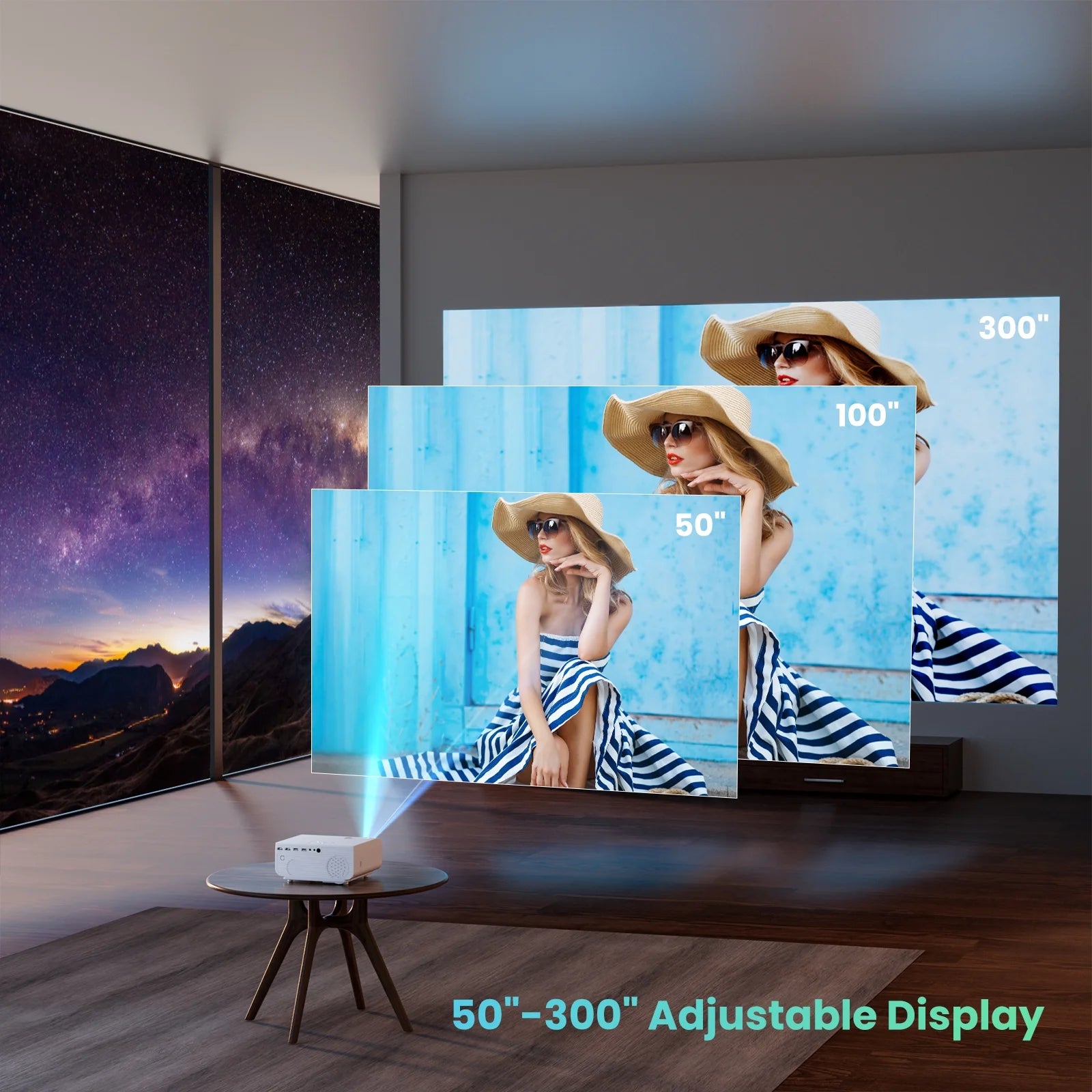 5G/2.4G Wifi Bluetooth Projector, 12000 Lumens, Native 1080P Support 4K, Outdoor Movie Projector Compatible with Soundbar, 100" Screen Included