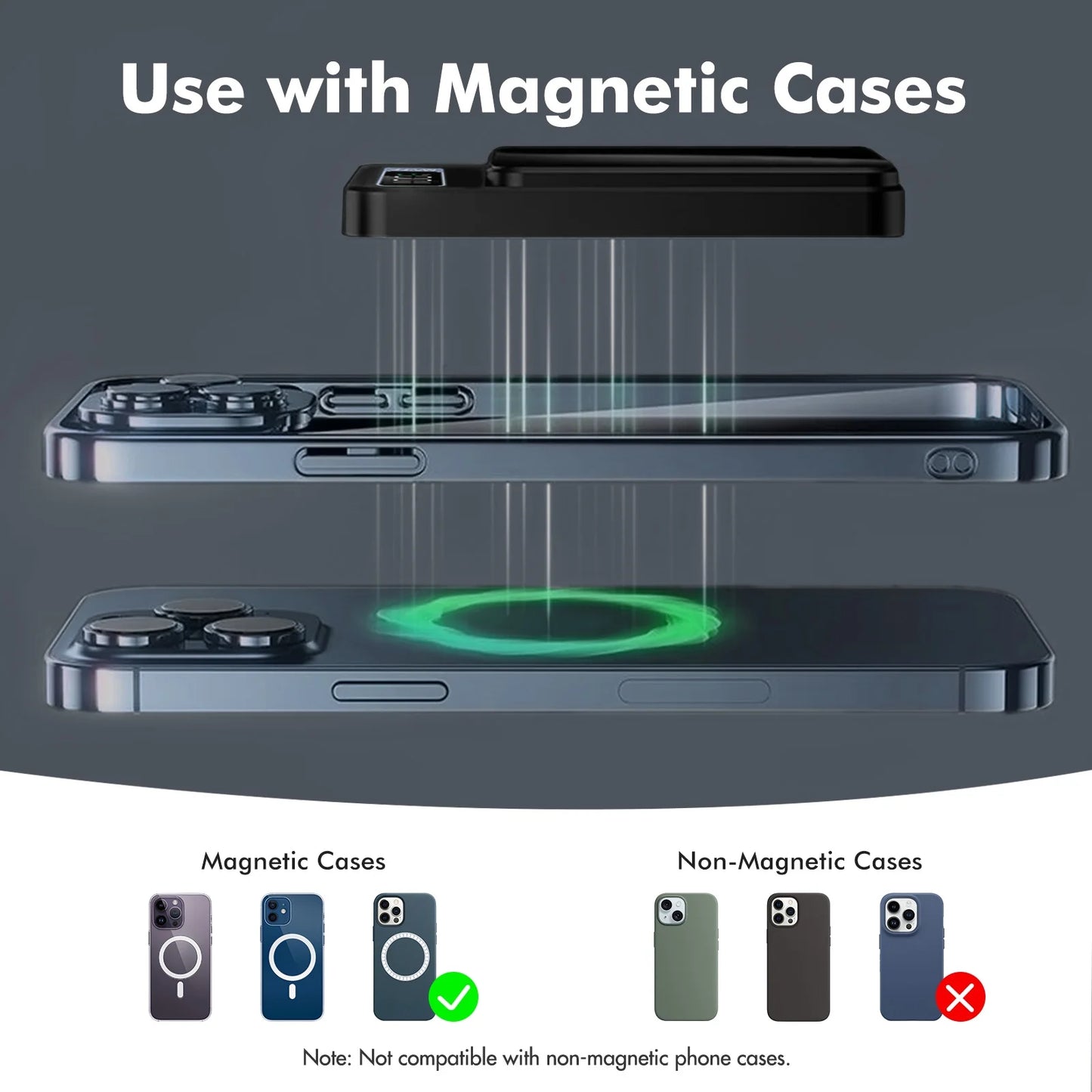 Wireless Portable Charger with LED Power Display, 10000Mah 22.5W Fast Charging Phone Battery Bank,2 in 1 Wireless Magnetic Power Bank, Suitable for Outdoor Travel Emergency Backup Battery Pack, Black