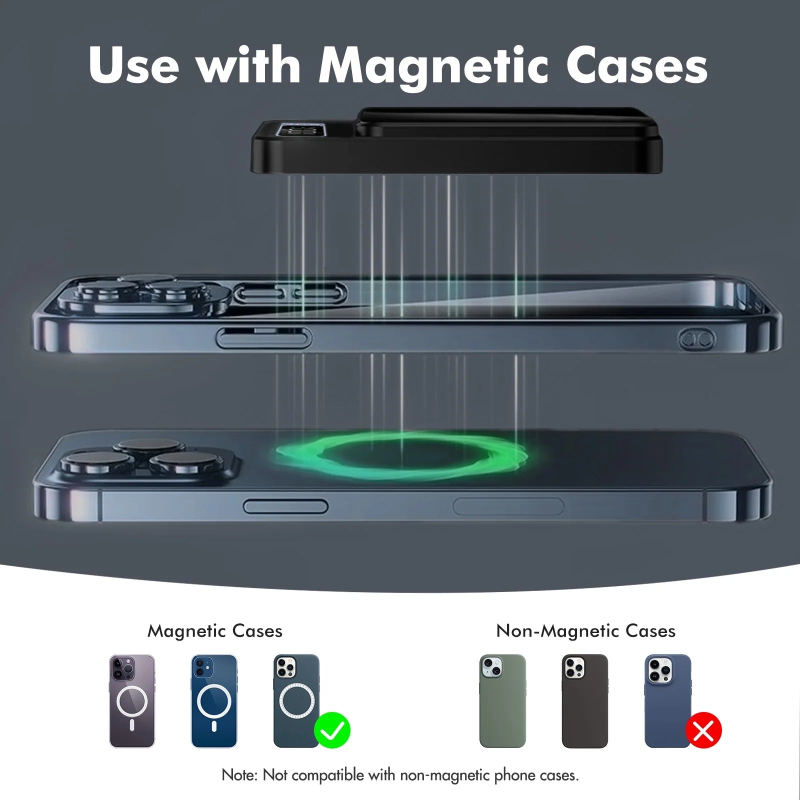 Wireless Portable Charger with LED Power Display, 10000Mah 22.5W Fast Charging Phone Battery Bank,2 in 1 Wireless Magnetic Power Bank, Suitable for Outdoor Travel Emergency Backup Battery Pack, Black